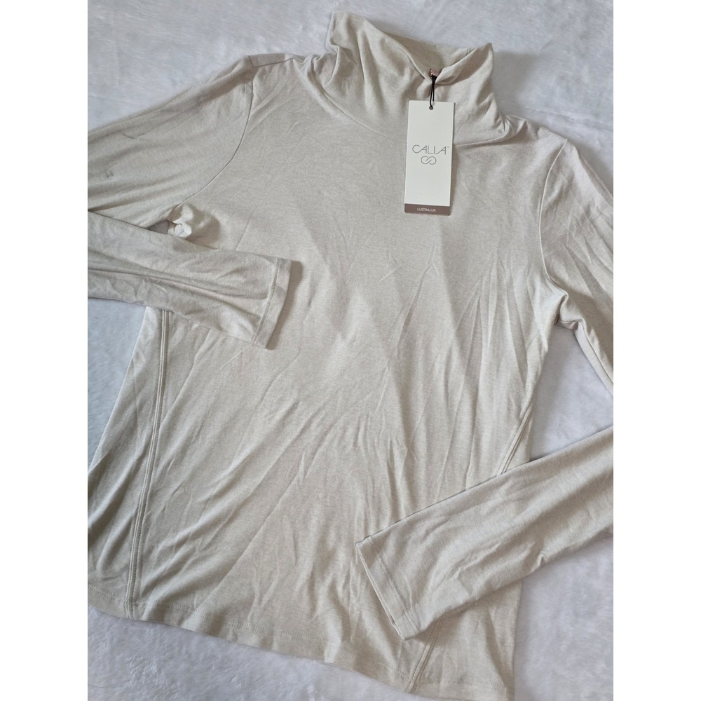 CALIA by Carrie Underwood XS LustraLux Performance Turtleneck Cloud Cover Beige